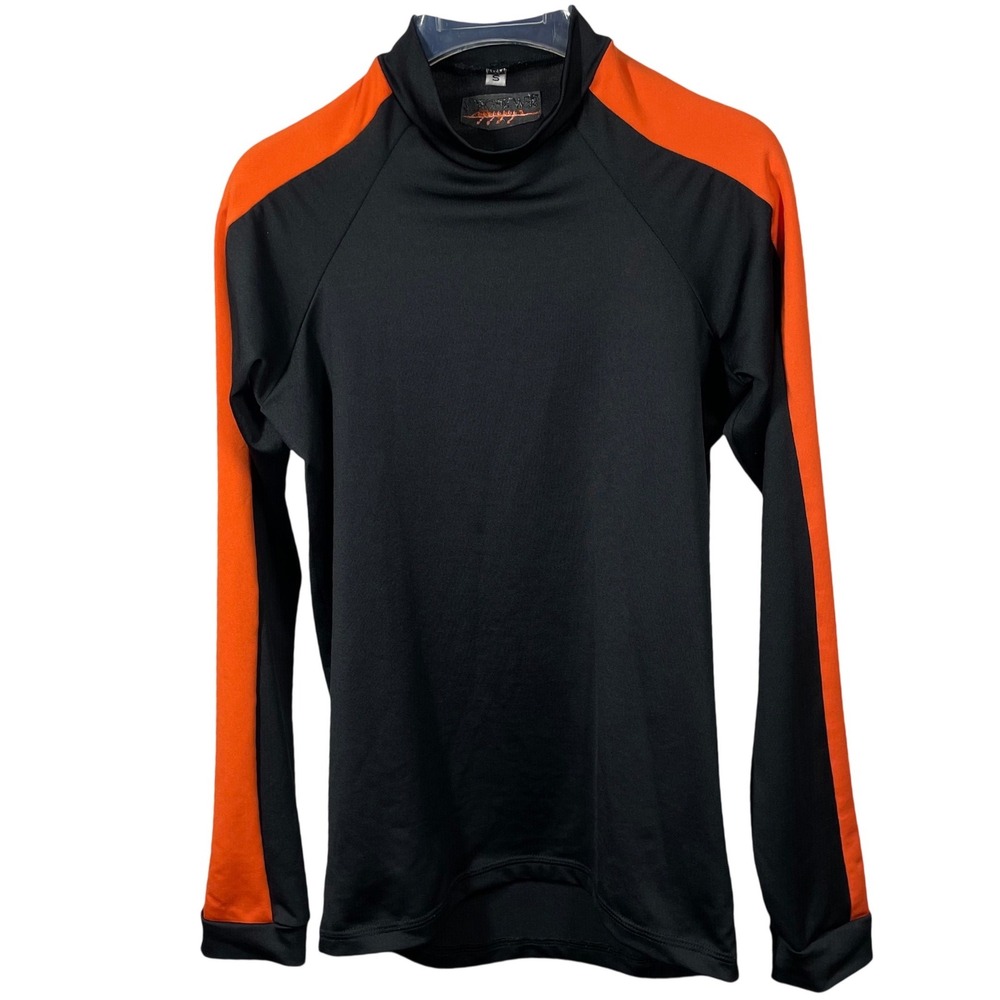 Sew Sporty Mens Small Rowing Mock Neck Long Sleeve Performance Top Black Orange